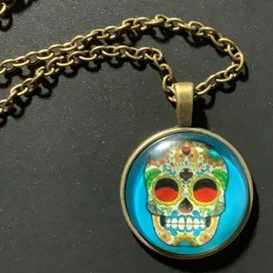 Bronze Cabochon Necklace - Sugar Skull